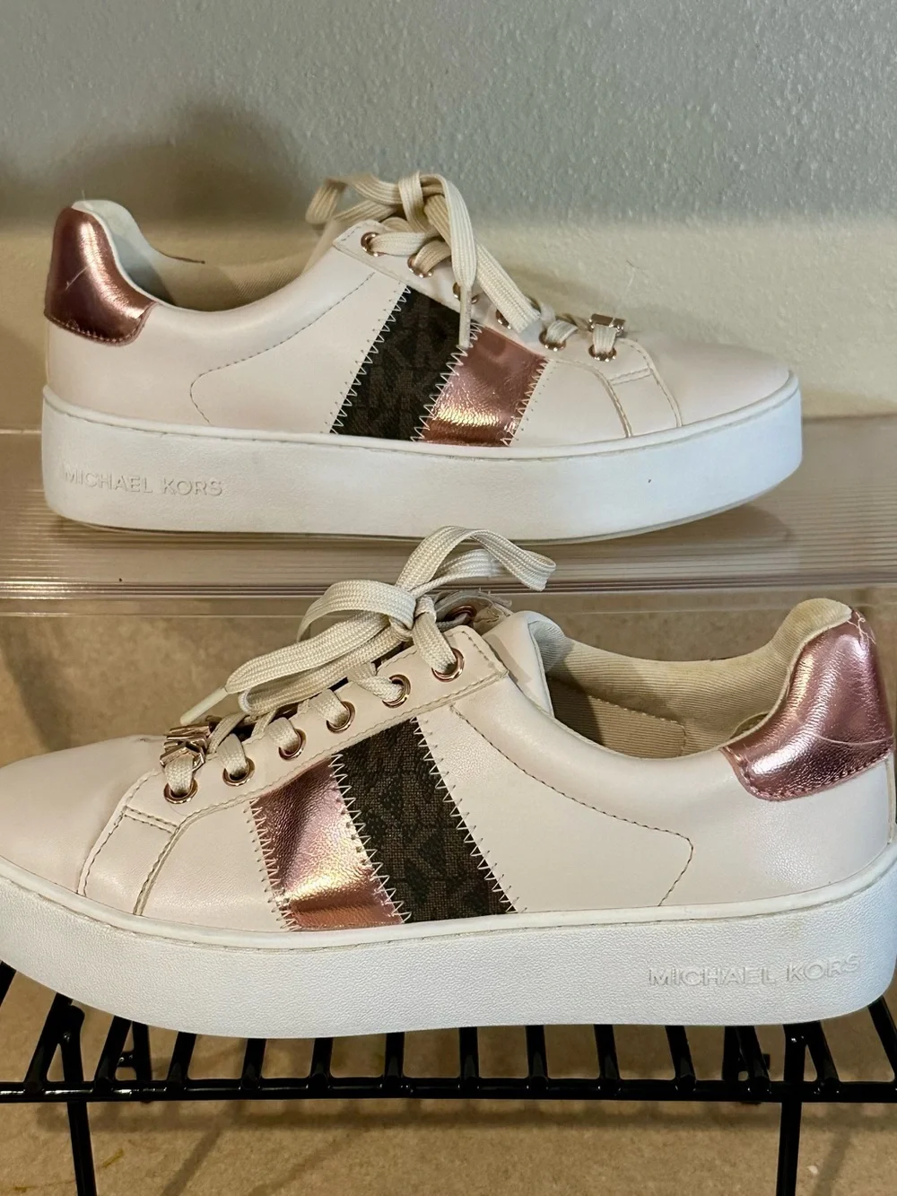 Michael Kors cream leather sneakers